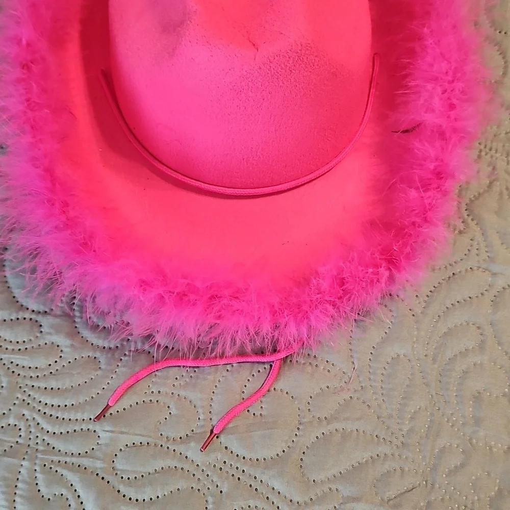 Vibrant Pink Women's  Feathered Cowboy Hat